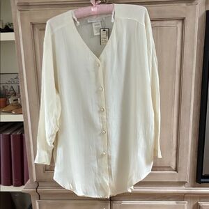 Vintage 90’s Cream Button-Up Blouse The Limited sz S v neck NWT